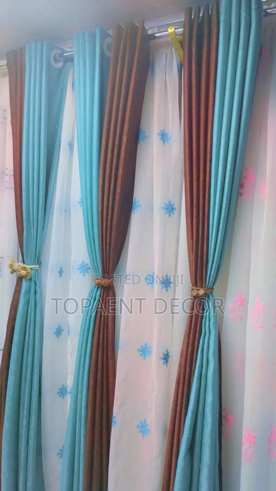 Bright Coloured Brown and Blue Window Curtains