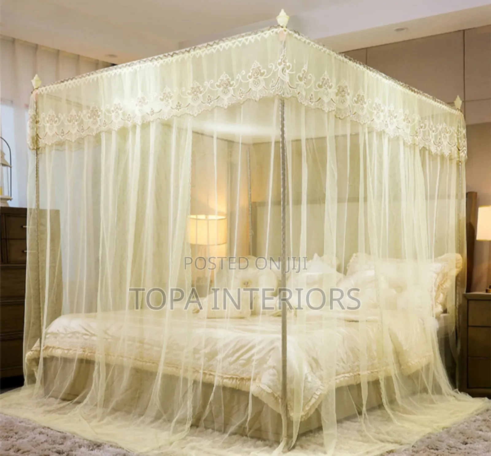 Easy to Fix Four Stand Cream Mosquito Nets Available Meshnet