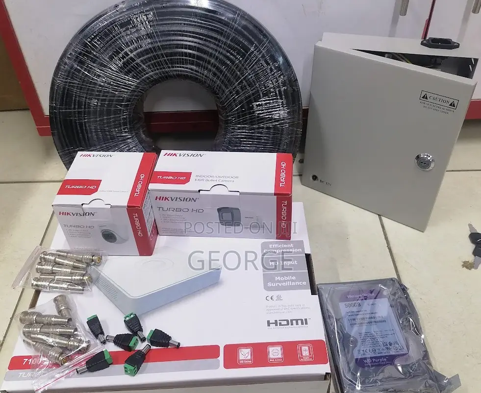 Hikvision 2cctv Cameras 4channel DVR +100m Cable
