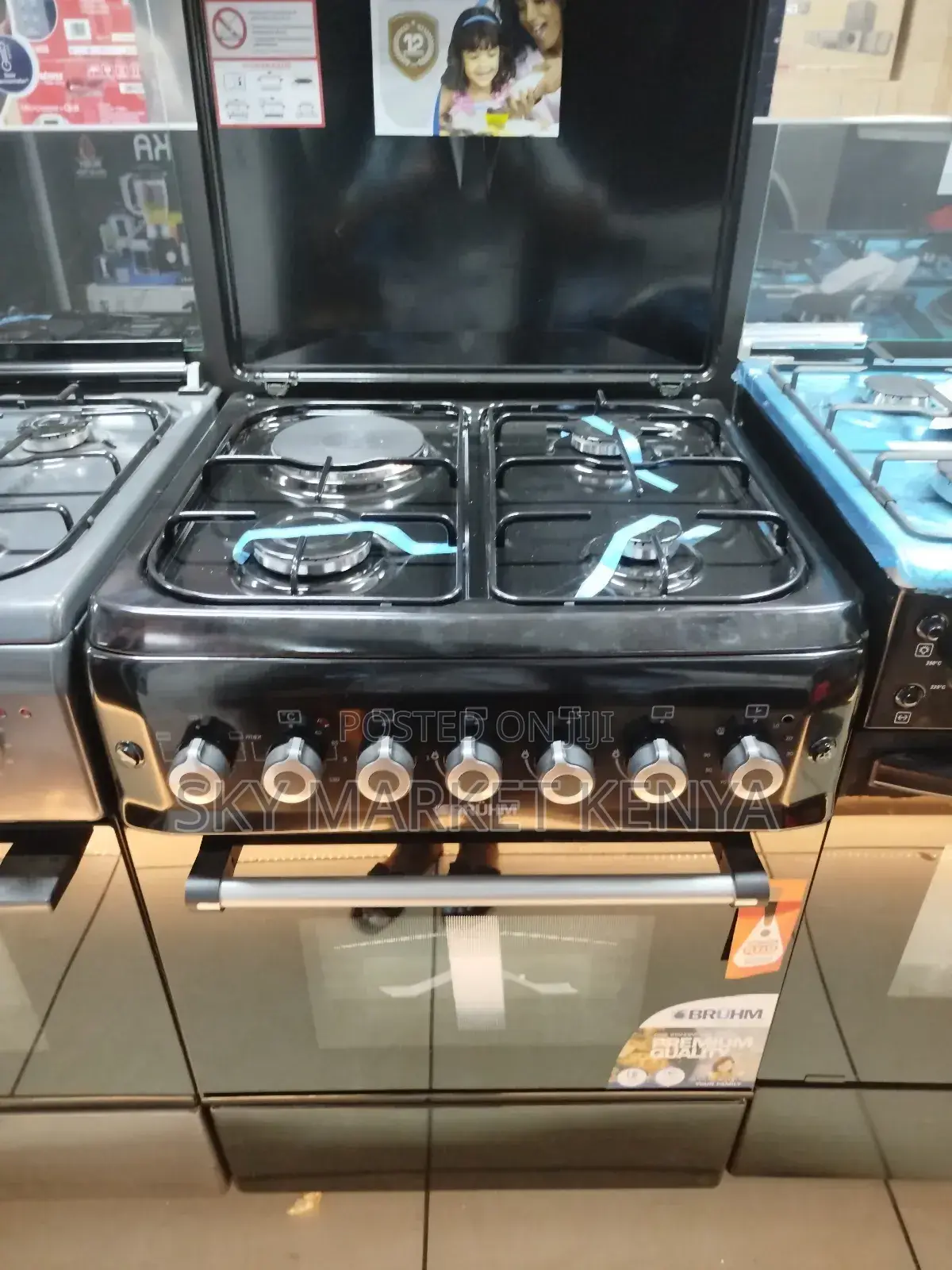 Bruhm Black 60cm by 60cm 3gas and 1 Electric Cooker