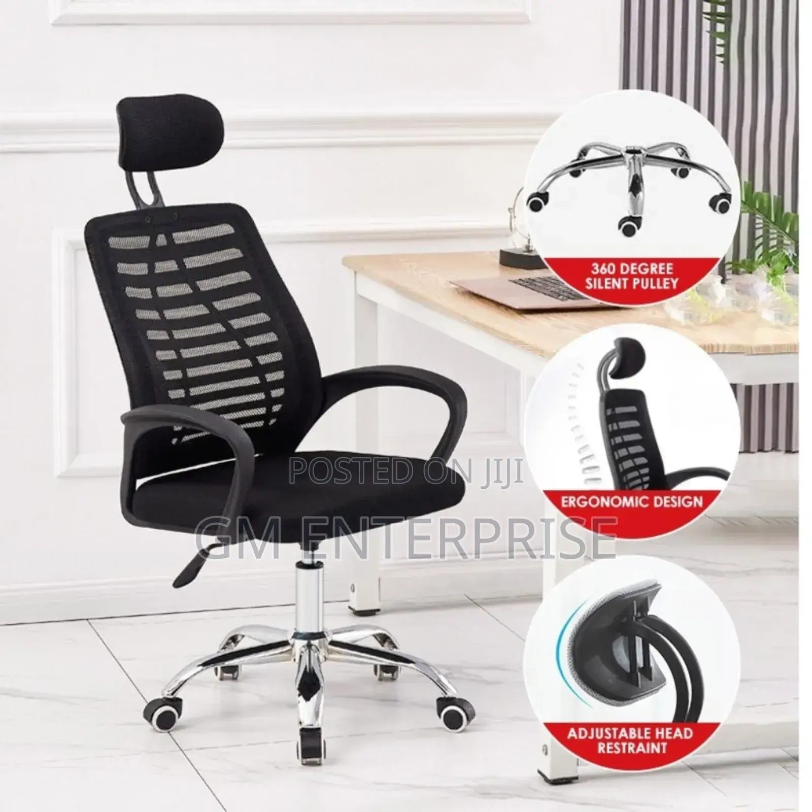 Secretarial Mesh Office Chair; Head Rest, Arms