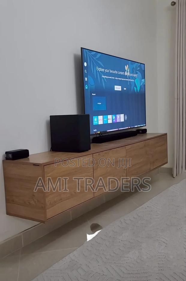 Natural 8ft Floating Tv Stand With Push 2 Open
