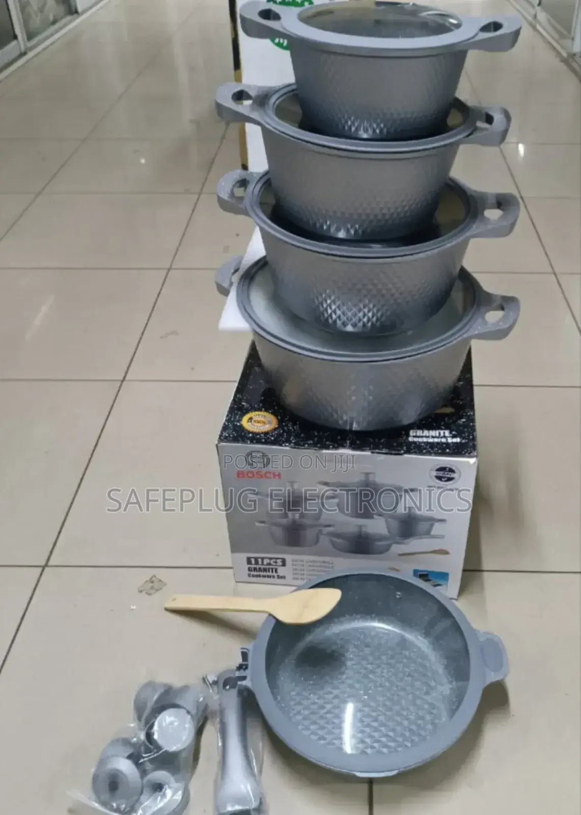 11pcs Bosch Grey Granite Cookware Sufuria - With Mwiko