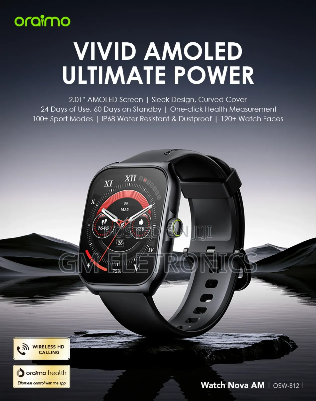 Oraimo Nova Am 2.01" Amoled Screen Curved Cover Smart Watch