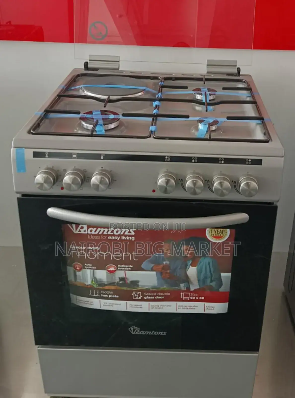 Silver 60 by 60 Ramtons 3+1 Gas Cooker R/5