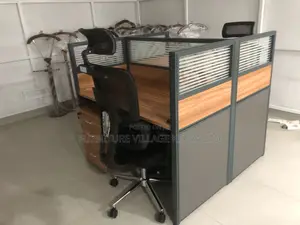Office Workstations; 2-Way Modular Brown Workspace