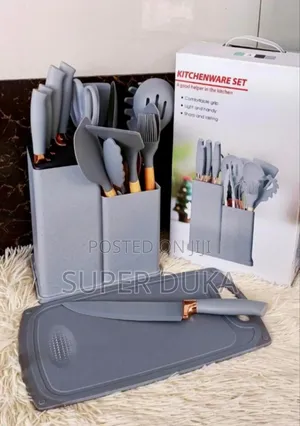 Silicone 19 PCS Grey Dinner Set With Storage Bucket