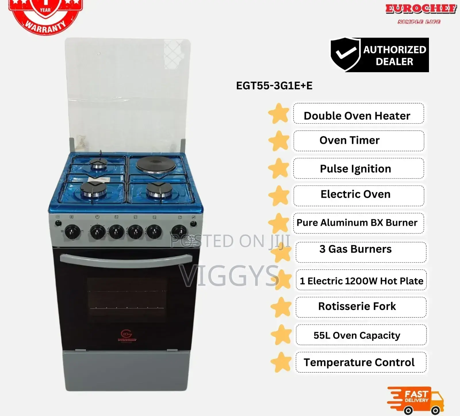 Eurochef Standing 3+1 Electric Cooker With Electric Oven