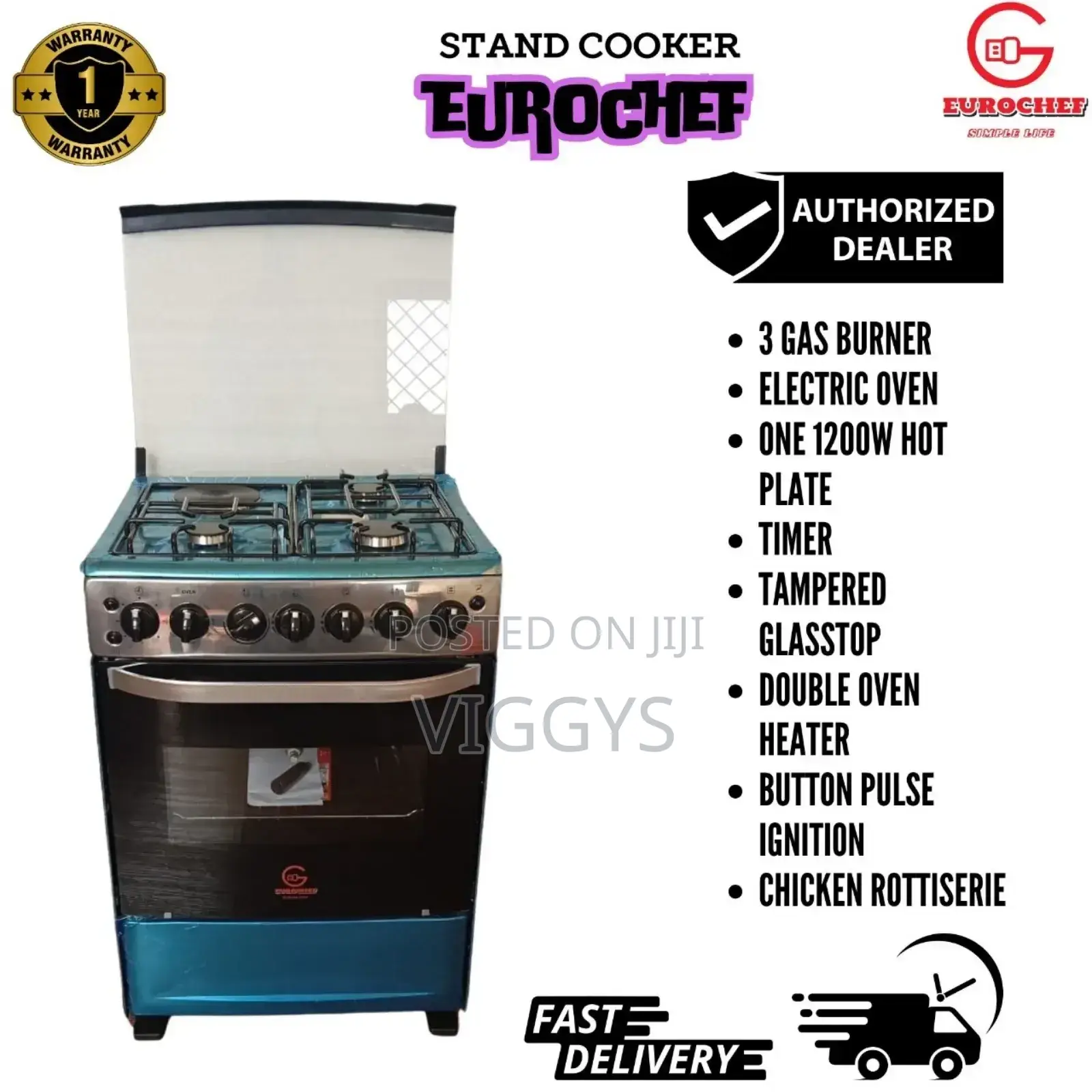 60*65 Eurochef Free Standing 3 +1 With Electric Oven