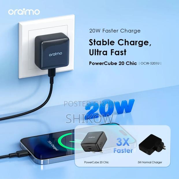 Oraimo Powercube 20chic 20w Gan iPhone (Ocw 5201u+L) - thumbnail 2