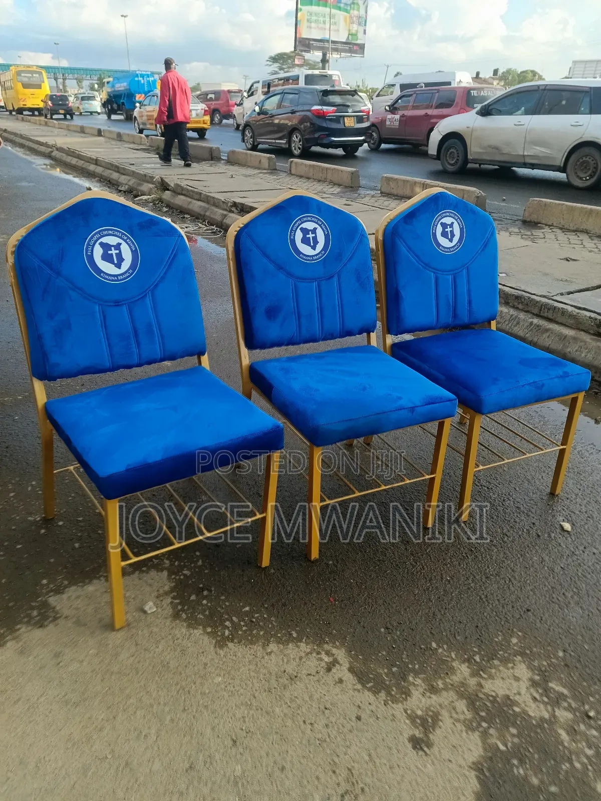 Blue Church Chairs, Without Armrest 