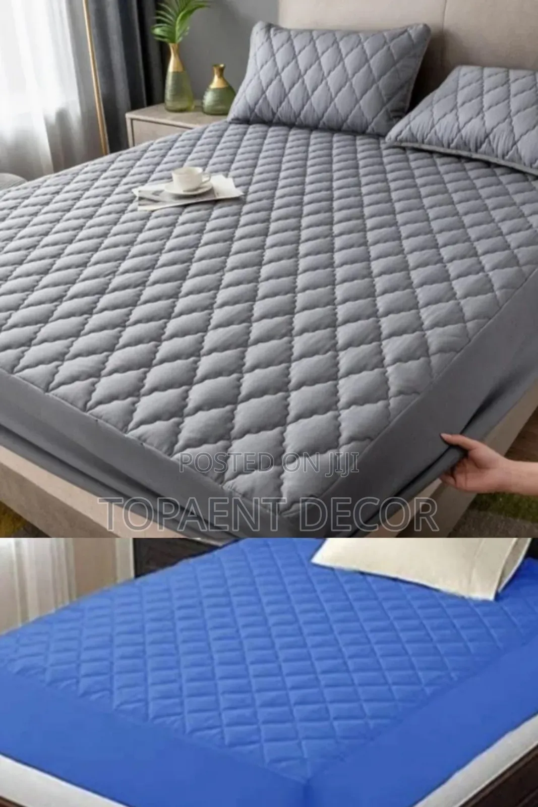 Light Grey and Sky Blue Washable Waterproof Mattress Cover