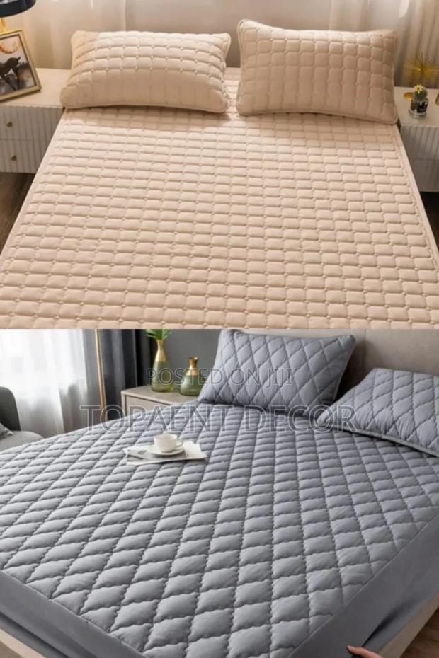 Beige and Grey 6 by 6 Fitted Waterproof Mattress Protector - main view