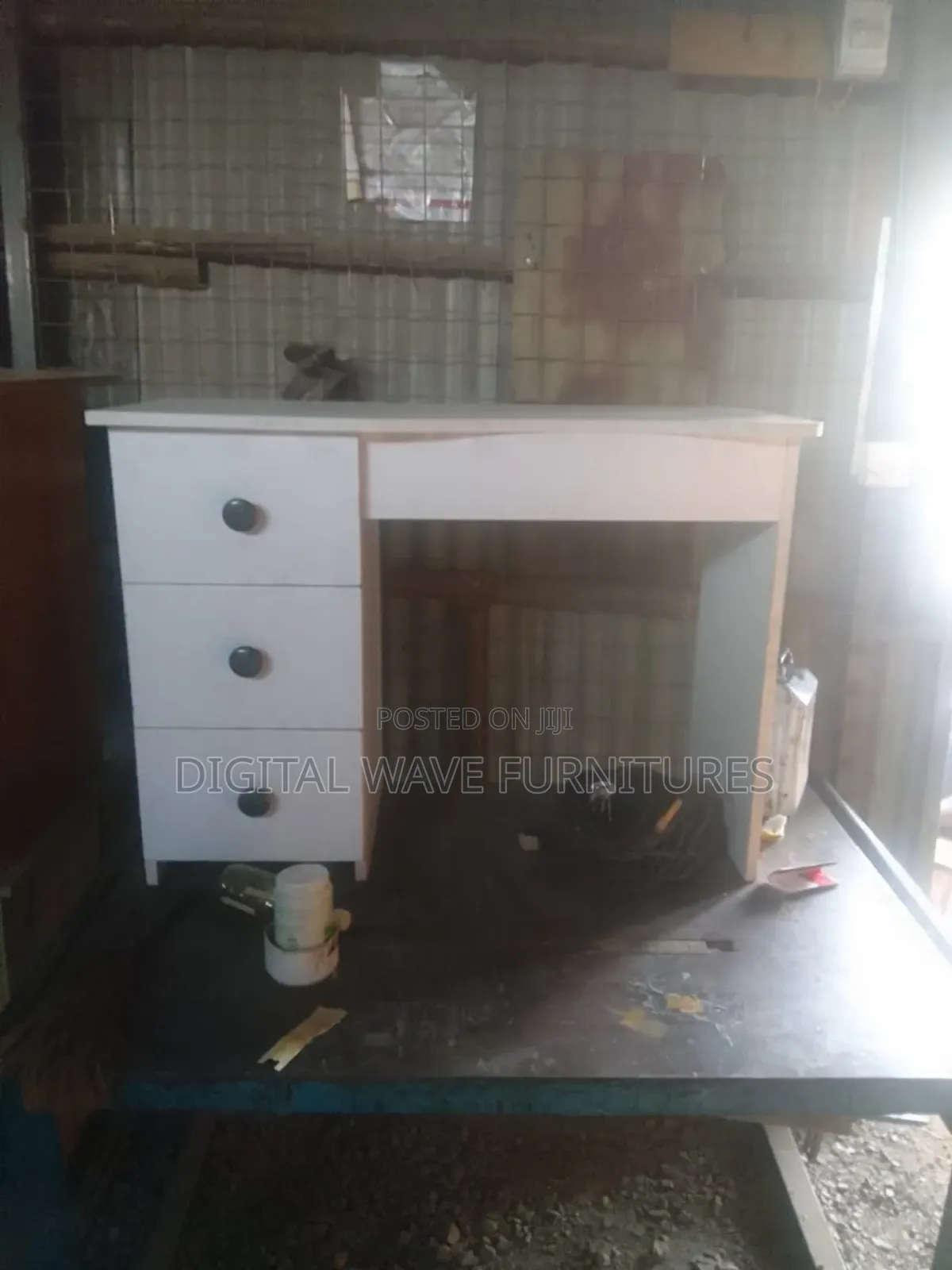 White Study Table With Drawers