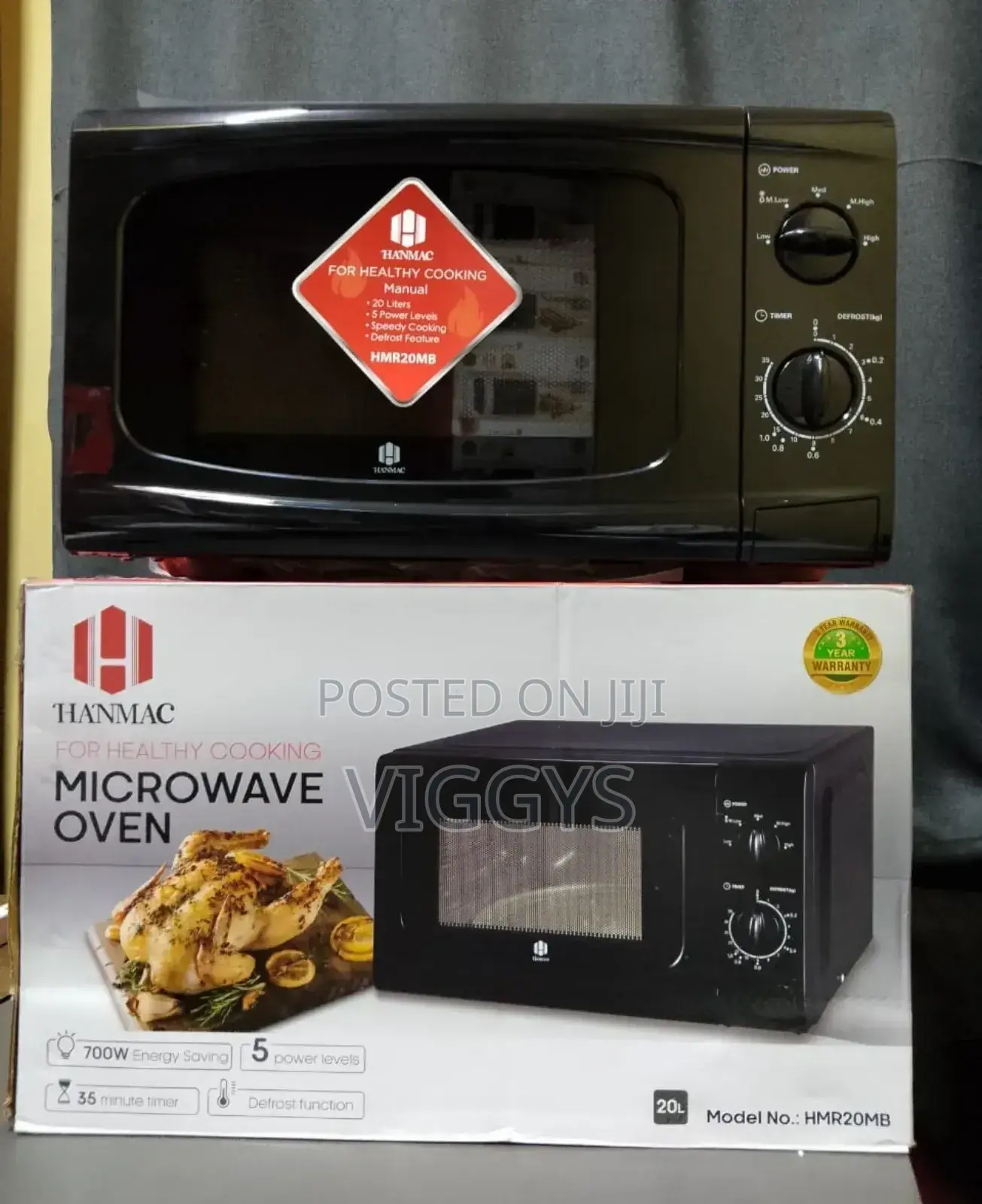 Hanmac 20 Litres Manual Black Microwave (3 Years Warranty)