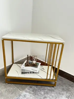 Nordic Rectangular Side Table Gold With White Marble Effect