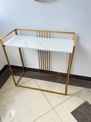 Gold Modern Console Table With White Marble Effect Top
