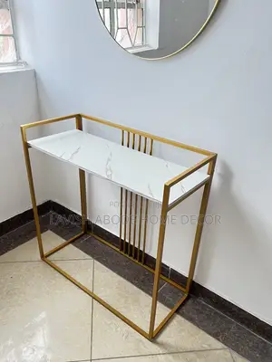 Gold Modern Console Table With White Marble Effect Top