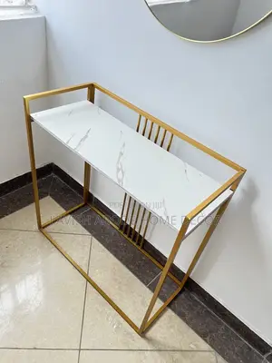 Gold Modern Console Table With White Marble Effect Top