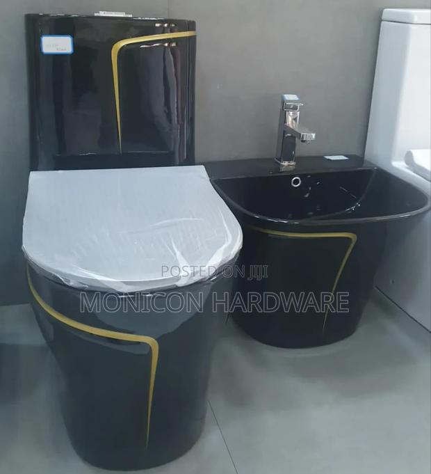 One-Piece Toilet Set(Black, Gold White)