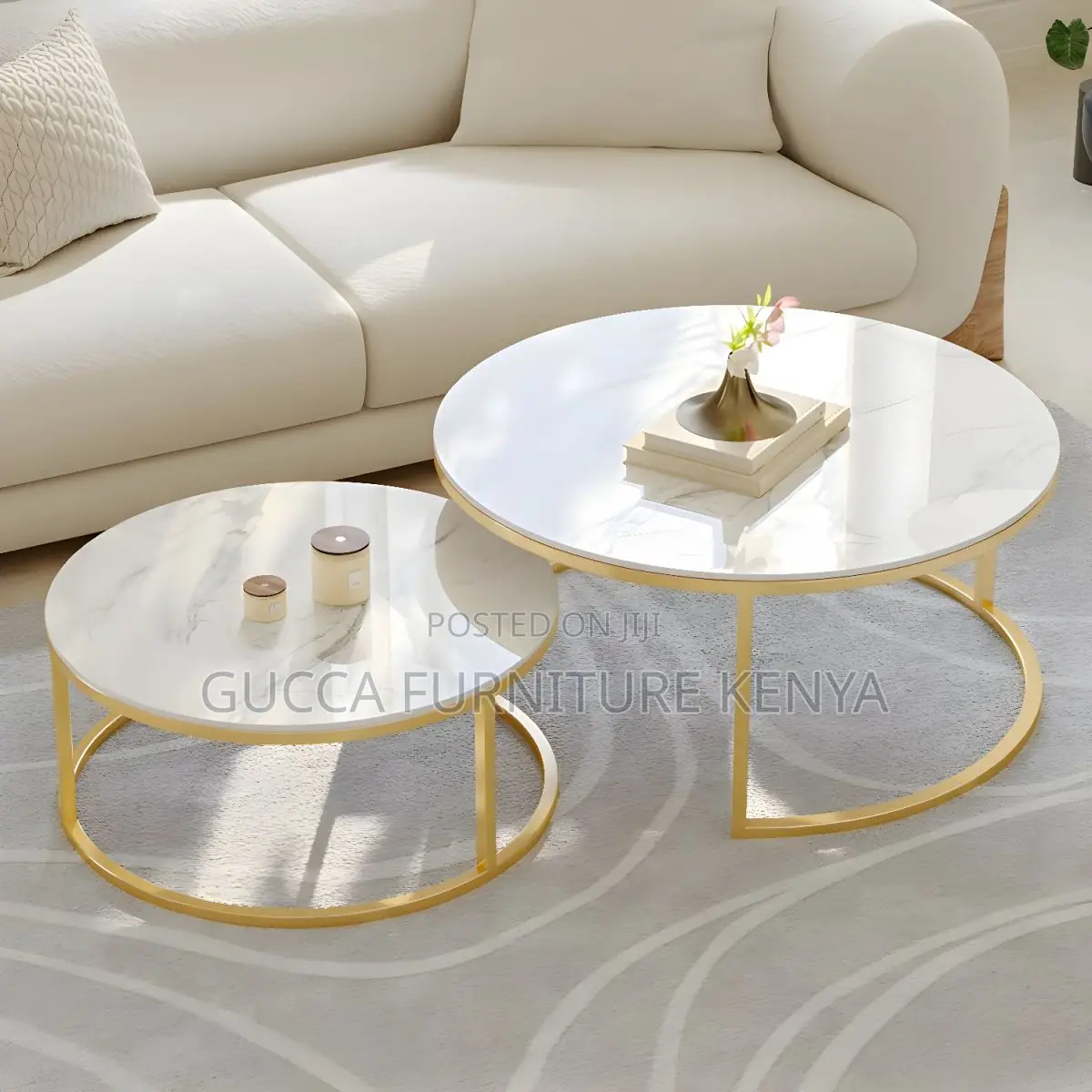 Coffee Tables:Twin Round Nesting Coffee Table Marble Top