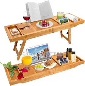 Expandable Bamboo Bathtub Caddy Tray With Stands