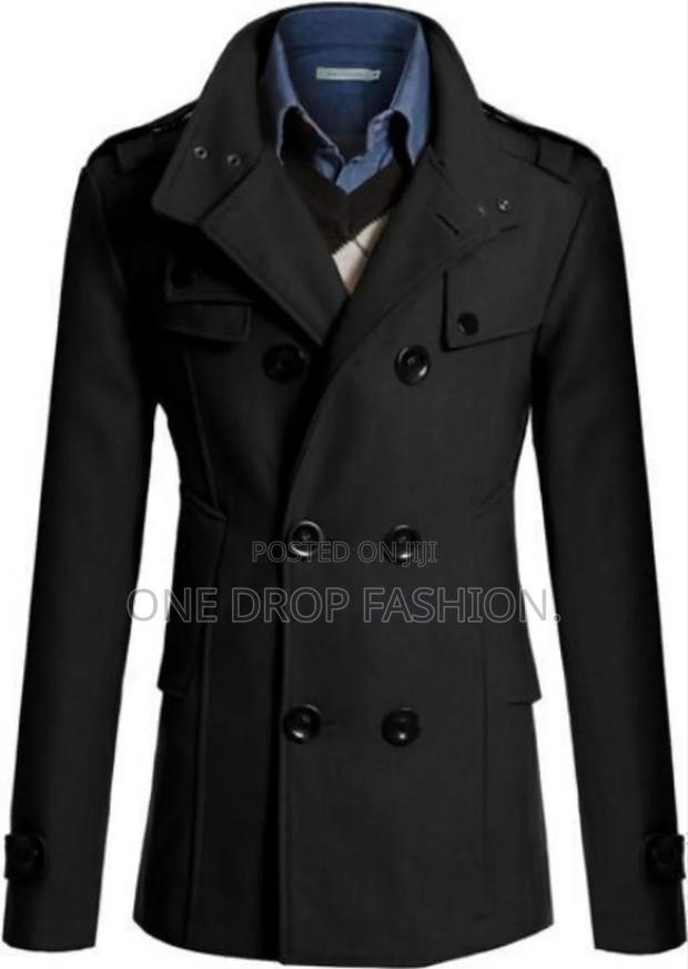 Grey Black Woolen Trench Coats - thumbnail 2
