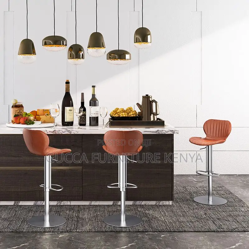 Home Chairs: Brown Artificial Leather Pail Pub Stool