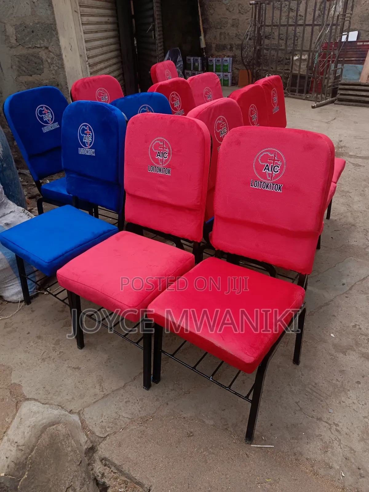Church Chairs, Red, Blue With Branding 