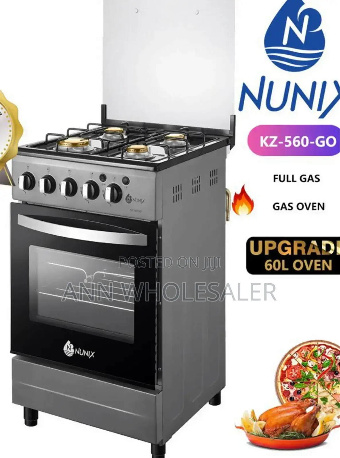 *Nunix Standing Cooker 4gas. Gas Oven