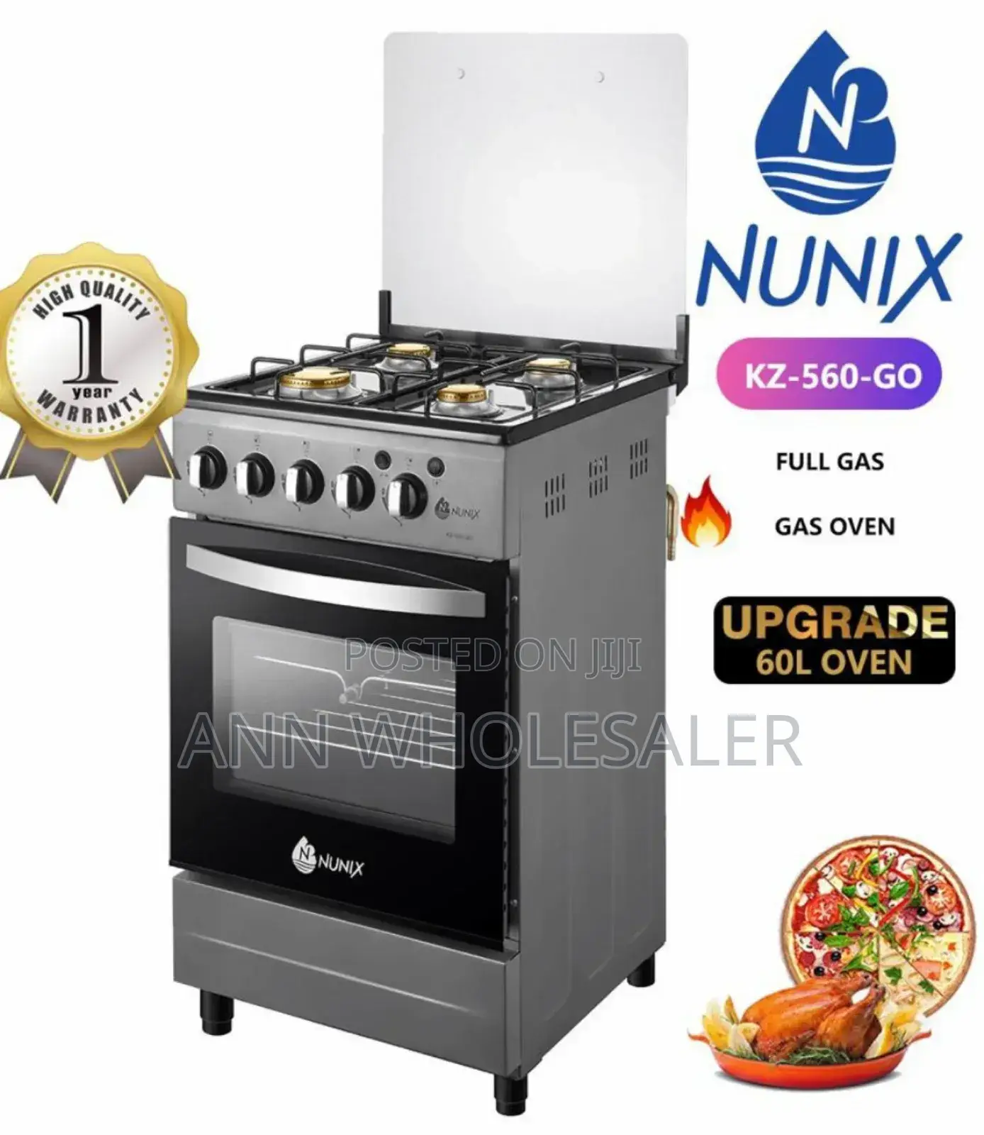 Nunix 4 Full Gas Cooker/ 60 Litres Oven