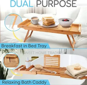 *Expandable Bamboo Breakfast Bed Table With Stands*