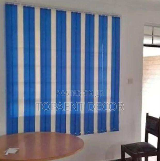 White and Blue Cord Operated Office Blinders