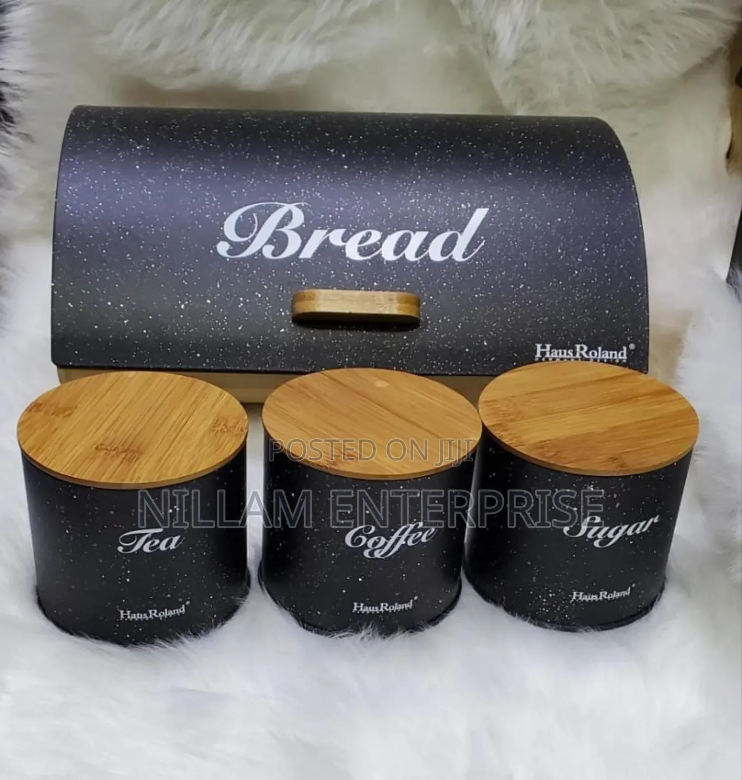 Bread Storage Bin WTH Wooden Support +3 PCS Canisters