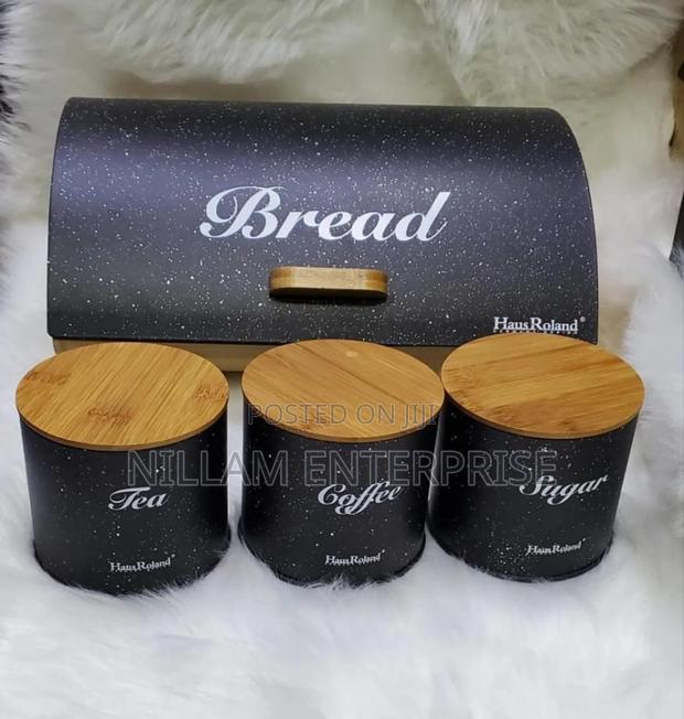 Bread Storage Bin WTH Wooden Support +3 PCS Canisters - thumbnail 2
