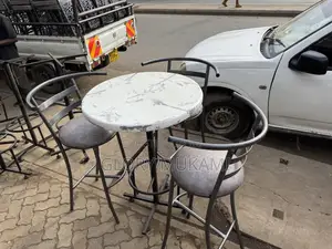 Grey Coated Restaurant Chairs And Round High Table