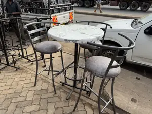Grey Coated Restaurant Chairs And Round High Table