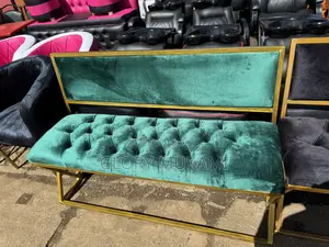 Green Velvet Waiting Bench Chair Gold