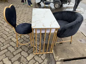 White Marble Manicure Table With Gold Chairs