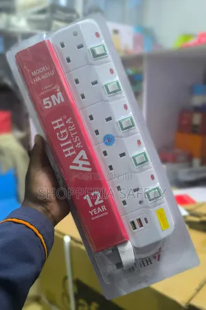 5 Way Power Socket Extension Cable, 2 Usb and 1 Type C Port