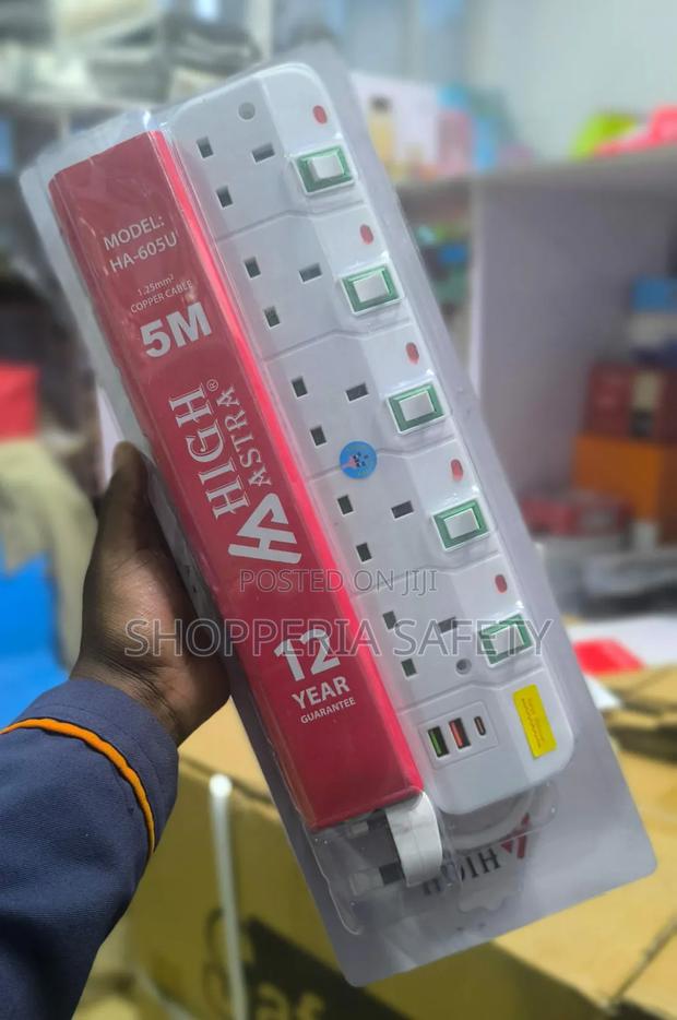5 Way Power Socket Extension Cable, 2 Usb and 1 Type C Port