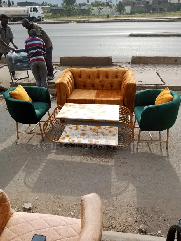 2 Styling Seat ,2 Seater Sofa and Marble Coffee Table - thumbnail 2