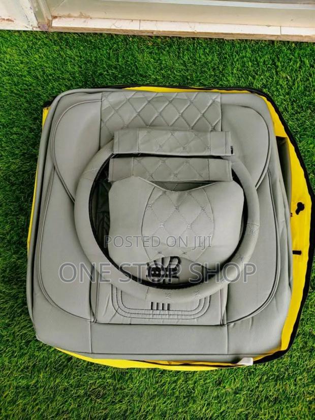 Grey Seat Leather Top Covers With Headrest and Steering - main view