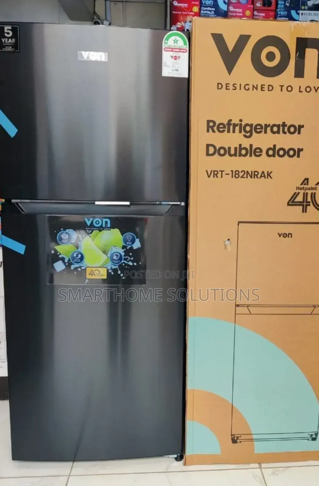 Black Von Fridge Double Door 181ltr No Frost VFR/Nf