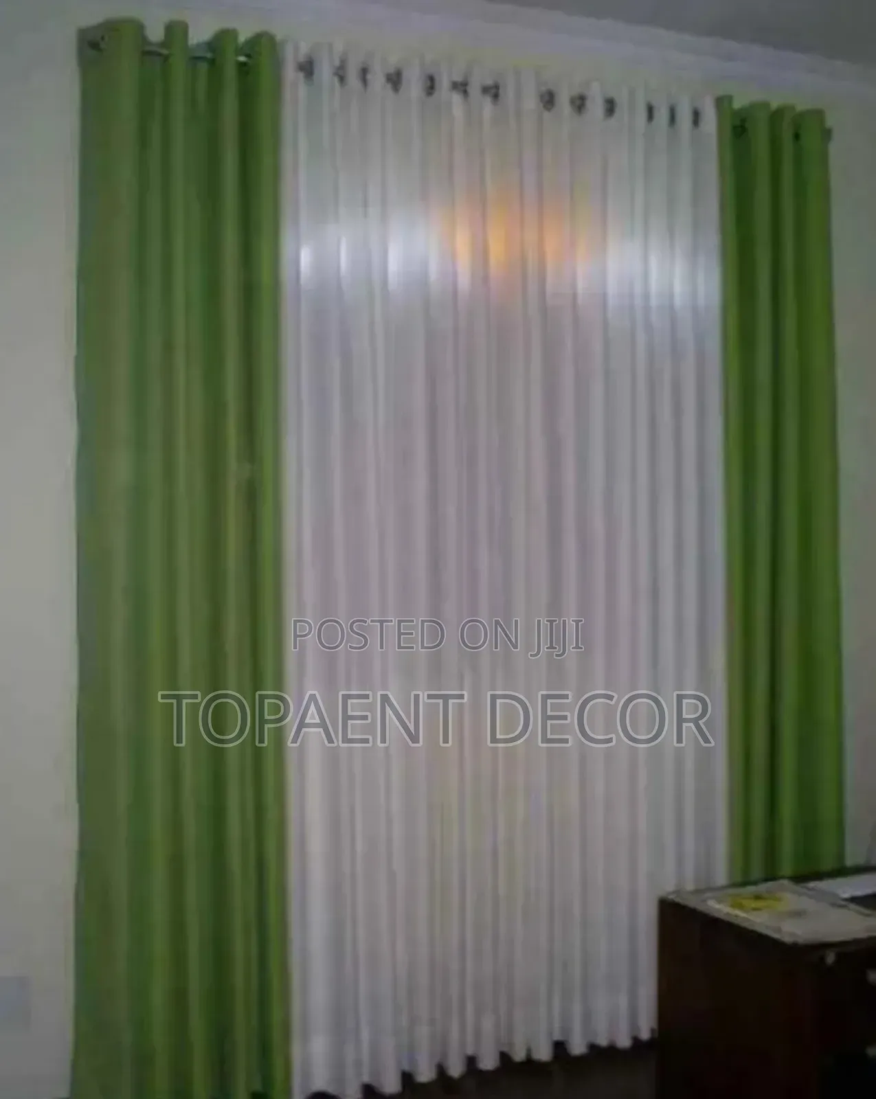 Green Window Curtains and White Eyelate Sheers