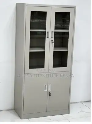 Cabinets: 2-Door Half Glass Steel Frame Storage Unit