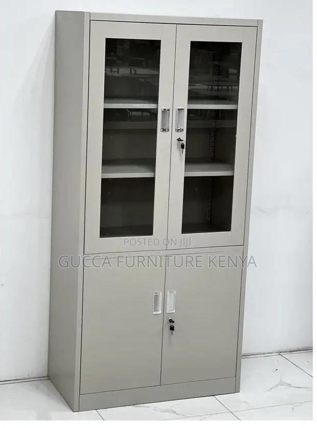 Cabinets: 2-Door Half Glass Steel Frame Storage Unit - thumbnail 3
