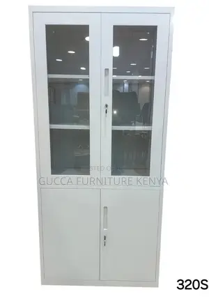 Cabinets: 2-Door Half Glass Steel Frame Storage Unit