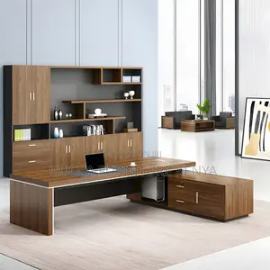 Office Desk: Brown L-Shape Executive Modern Desk for Office