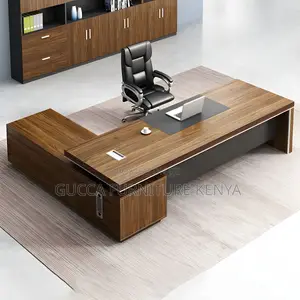 Office Desk: Brown L-Shape Executive Modern Desk for Office